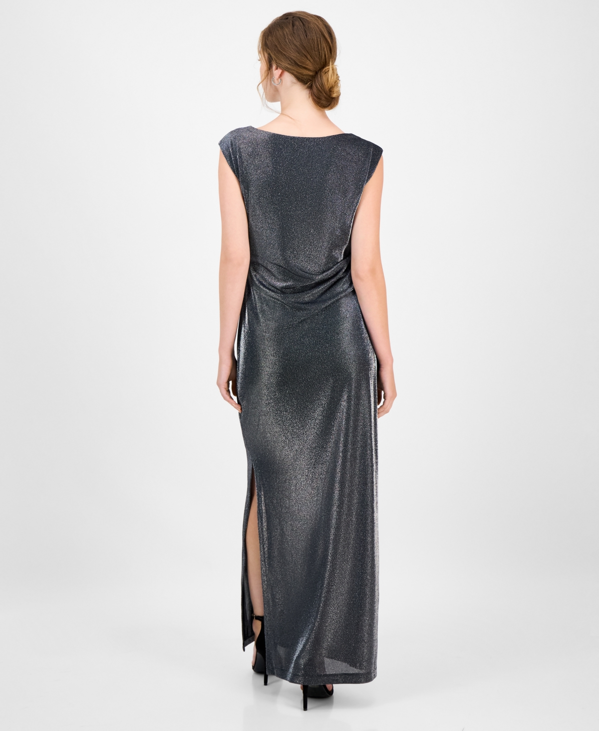 Connected Textured Metallic Gown In Green
