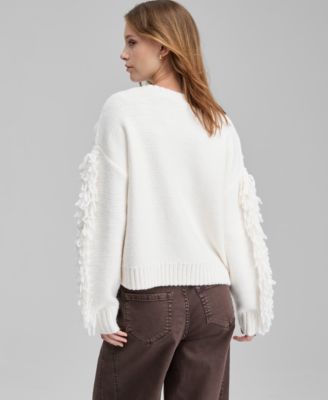 Petite Fringe Cable Knit Pullover Sweater