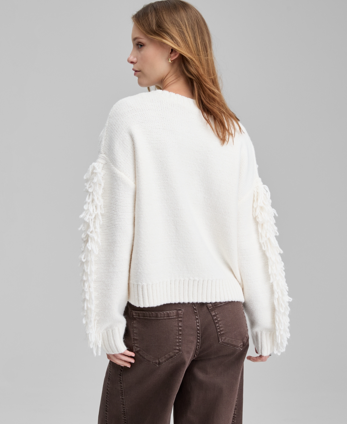 And Now This Women's Fringed Cable-Knit Crewneck Sweater, Macy's Exclusive