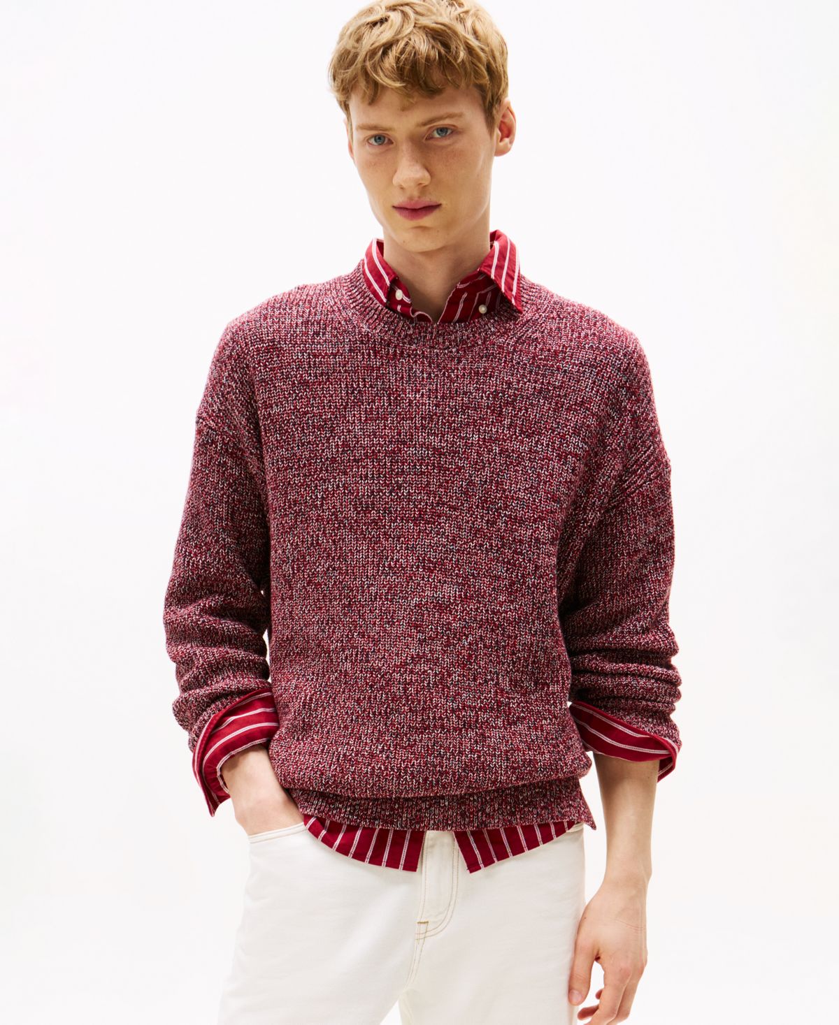 Мужской свитер с круглым вырезом в рубчик из мулине