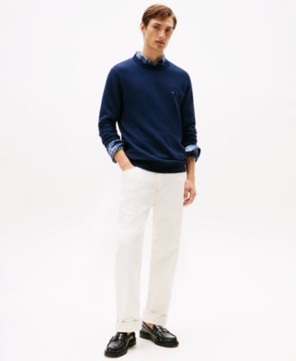 Men's Crewneck Two-Tone Pima Cotton Cashmere Sweater