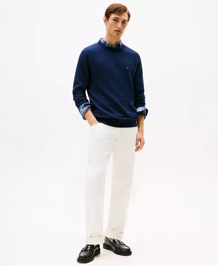 Men's Crewneck Two-Tone Pima Cotton Cashmere Sweater - thumbnail 8