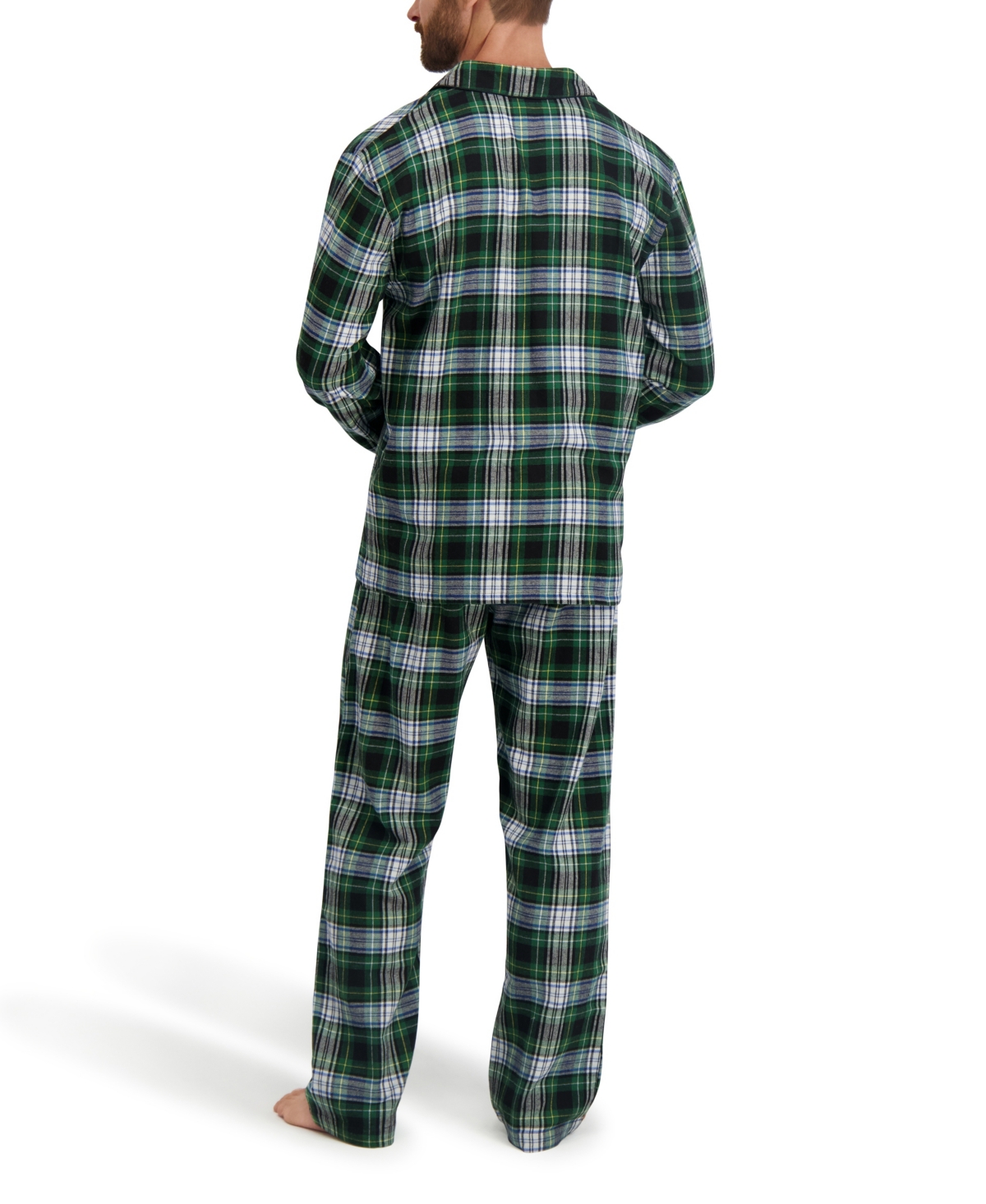 Hanes Men's Flannel Button Down Pajama Sleep Set In Green