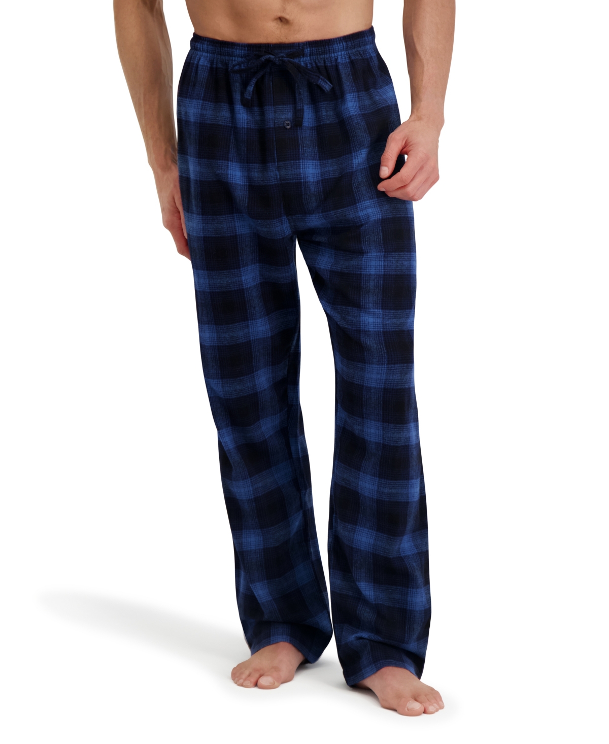 Hanes Men's Flannel Button Down Pajama Sleep Set In Blue