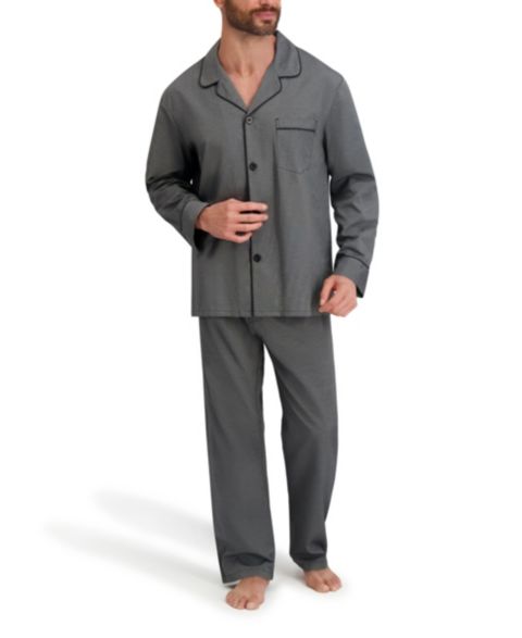 Пижамный комплект для мужчин, на пуговицах, тканый — Hanes, цвет: Чёрный клетчатый