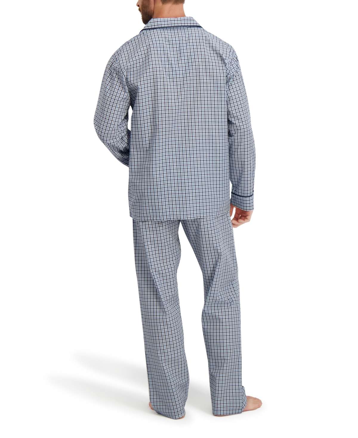 Hanes Men's Woven Button Down Pajama Sleep Set In Blue