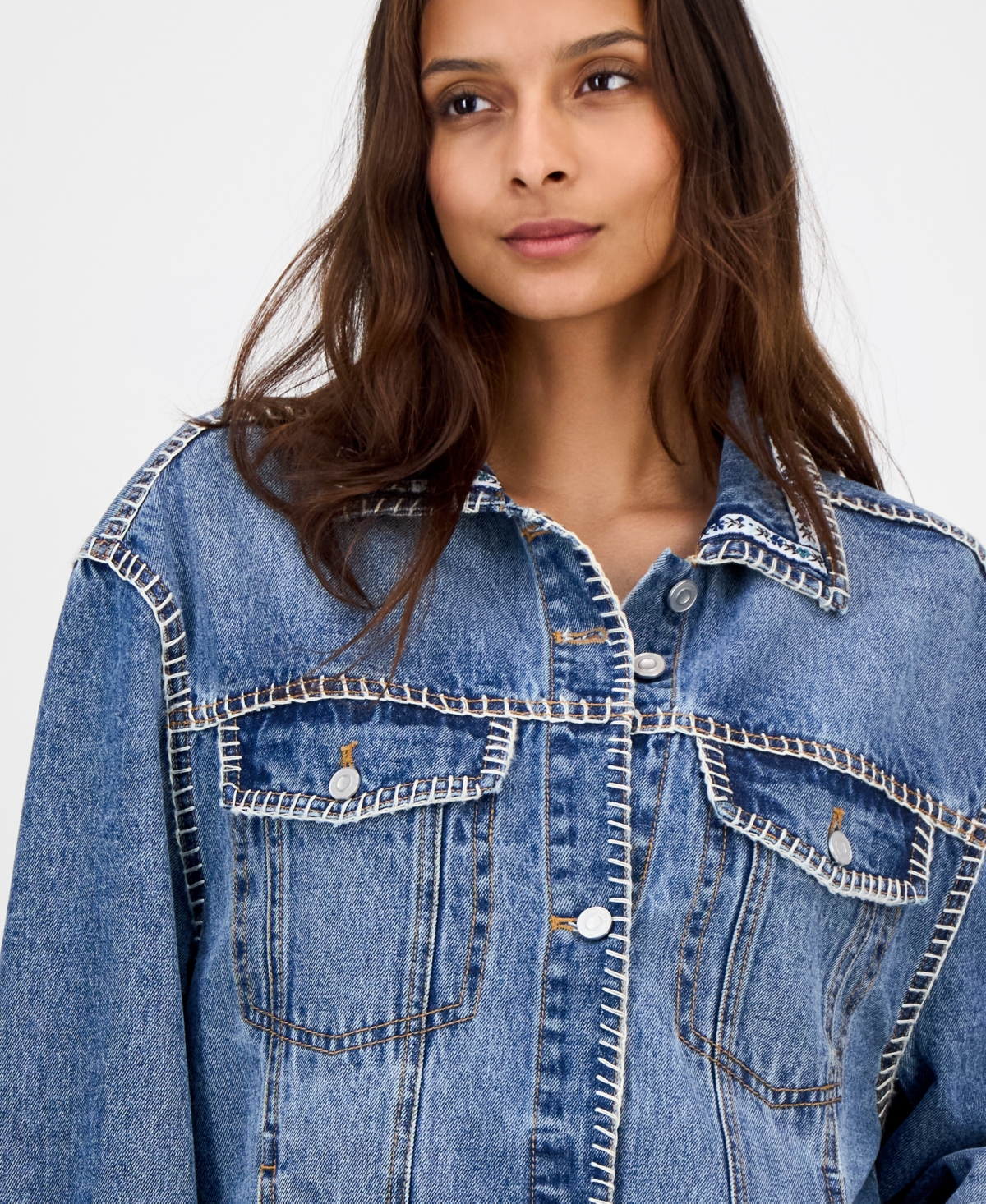 And Now This Women's Whipstitched Denim Trucker Jacket, Macy's Exclusive