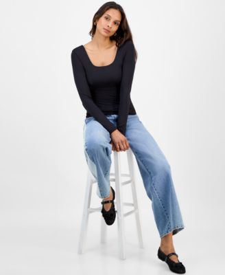 Women's Scoop-Neck Second-Skin Long-Sleeve Top, Macy's Exclusive 