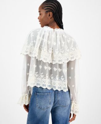 Women's Sheer Embroidered Capelet Blouse, Macy's Exclusive