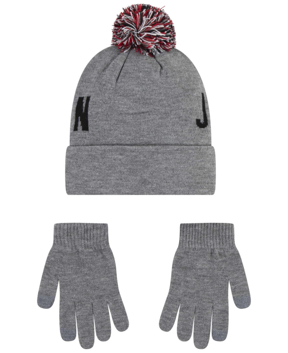 Jordan Big Kids 2-piece Pom Beanie And Gloves Set In Gray