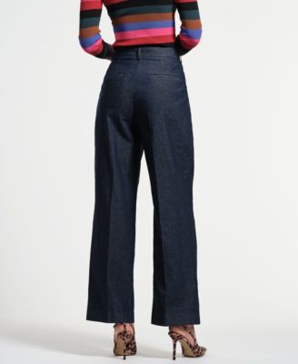 Women's Pleated Wide Leg Denim Pants