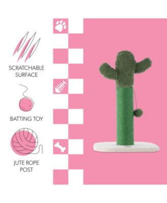 Pecos 21" Modern Jute Cactus Cat Scratching Post with Fuzzy Toy, Green/White
