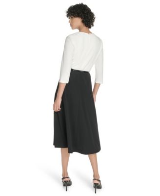 Women's 3/4-Sleeve V-Neck Midi Dress