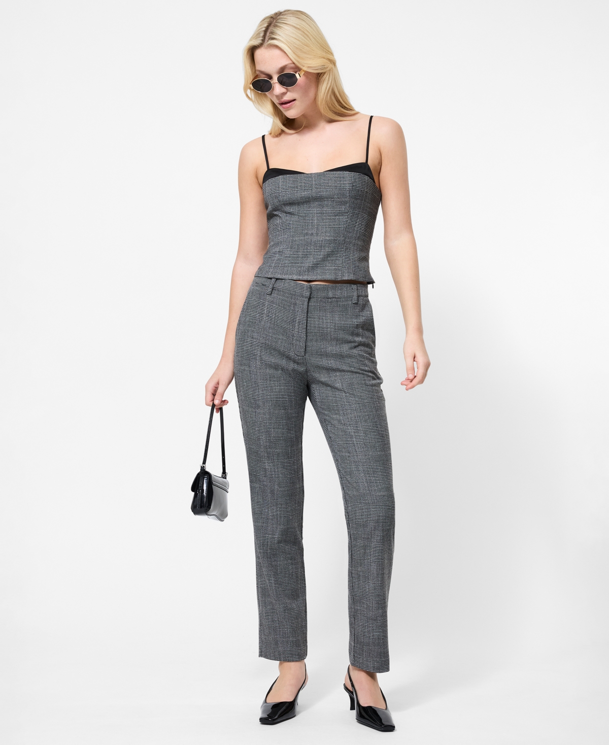 French Connection Glen Plaid Slim Crop Pants In Gray