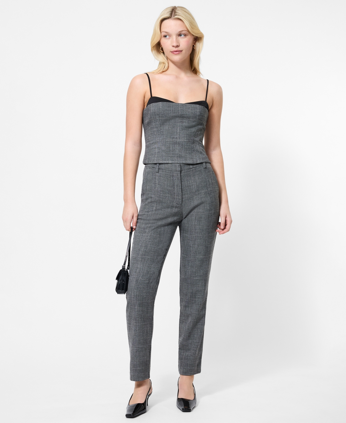 French Connection Glen Plaid Slim Crop Pants In Gray