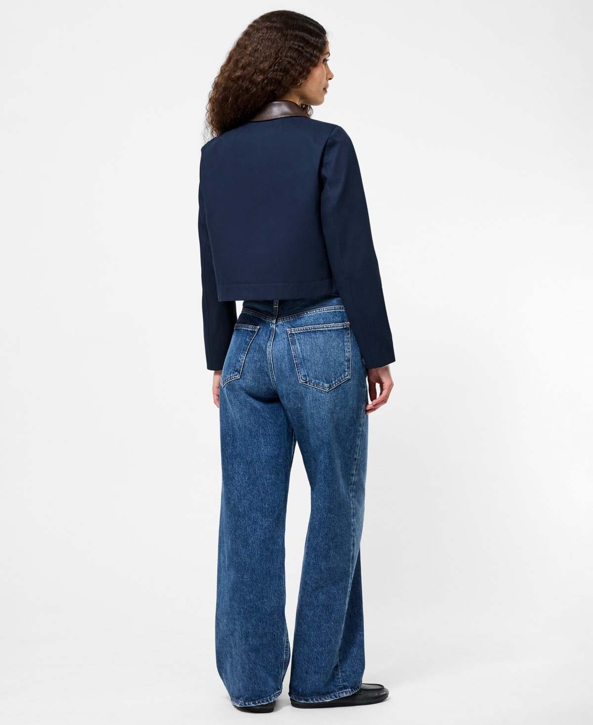 French Connection Denim Jacket With Faux Leather Trim In Blue