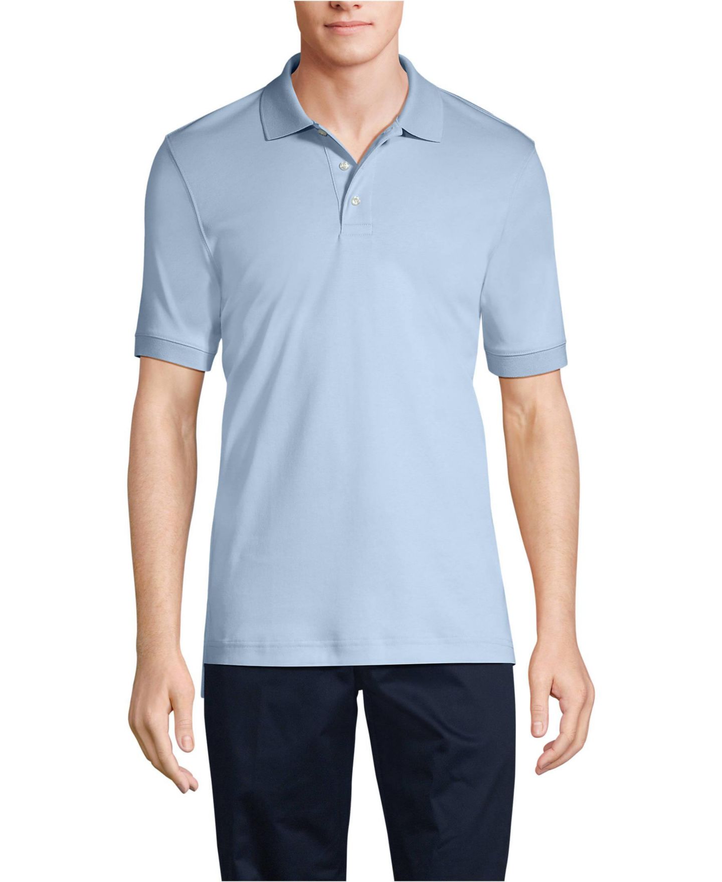 Мужское поло Lands' End Short Sleeve Interlock Polo Shirt, цвет: Синий — фото 4