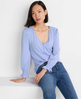 Women's 3/4 Sleeve Lightweight Jersey Button Front Top