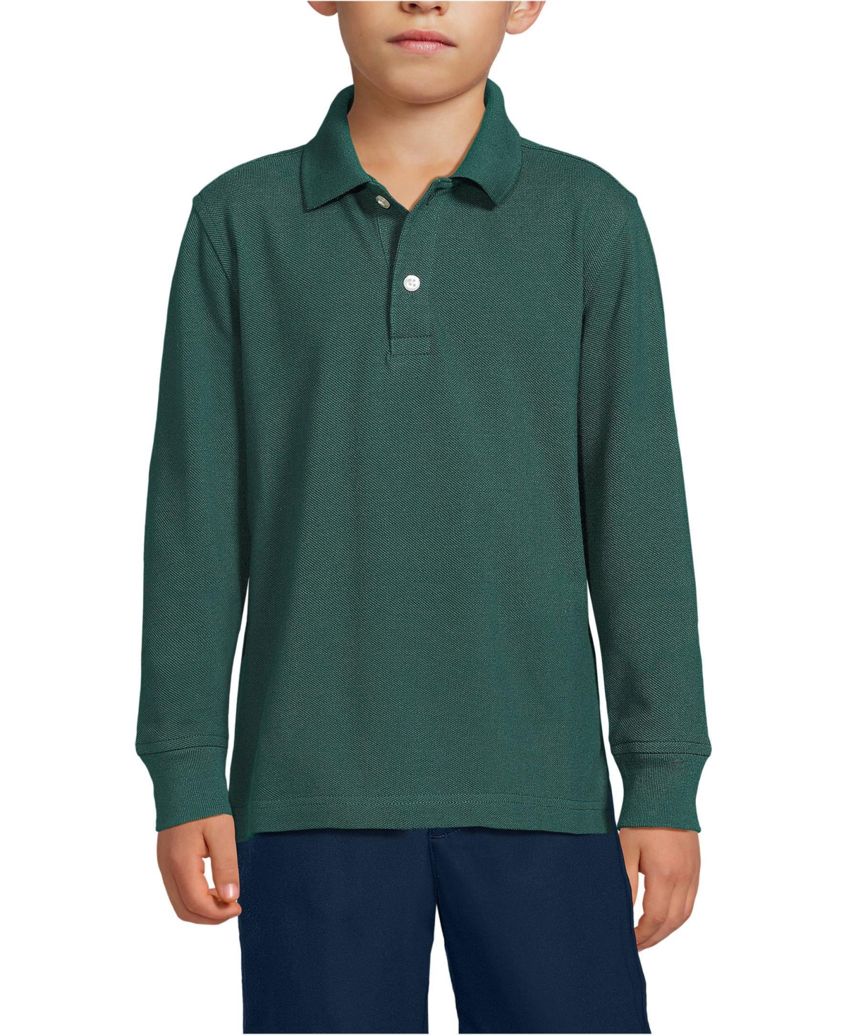 Lands' End School Uniform Kids Long Sleeve Mesh Polo Shirt