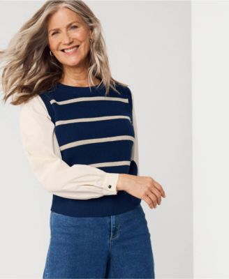 Women's Drifter Shaker Button Shoulder Sweater Vest with Poplin Sleeves