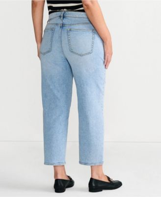Women's Plus Size Soft Denim Mid Rise Relaxed Straight Crop Jeans