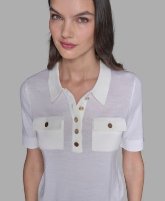 Women's Short-Sleeve Button-Front Sweater