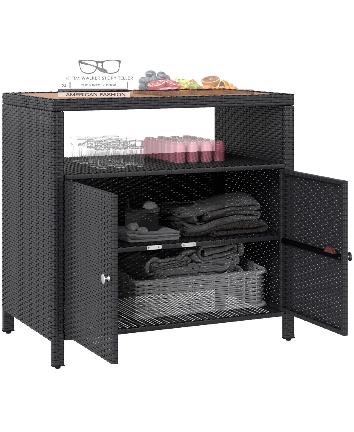 Outsunny Wicker Outdoor Storage Cabinet, Rat Buffet Sideboard,