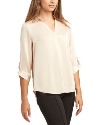 Women's Stretch Satin Button-Up 3/4-Sleeve Top