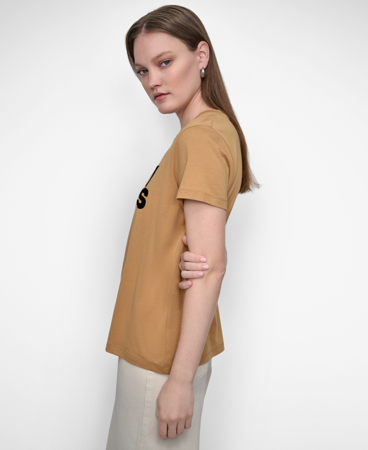 Dkny Jeans Women's Flocked Logo Crewneck T-shirt In Brown