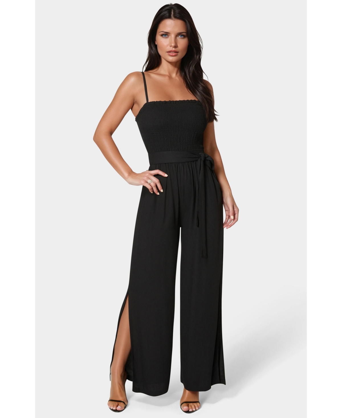 Women's Smocked Top Jumpsuit - Black