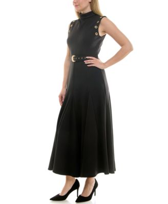Women's Mock-Neck Grommet A-Line Dress