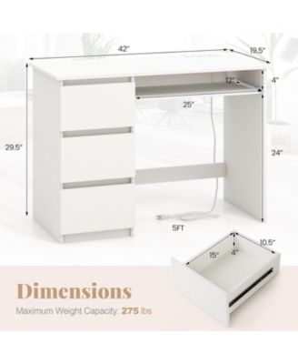 Computer Desk with Power Outlet Keyboard Tray and 3 Large Drawers