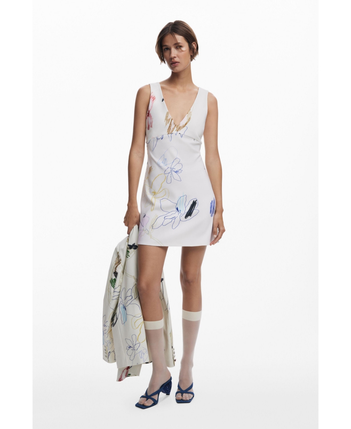 Desigual Sketched Floral Sleeveless Minidress In Nude