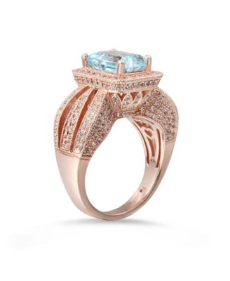 Suzy Levian Sterling Silver Emerald Cut Center Topaz Cocktail Ring