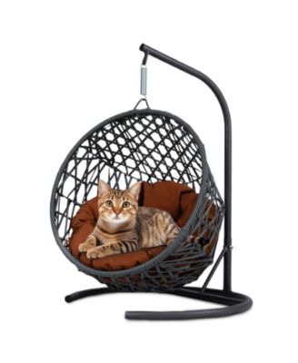 Cat Swing Bed with Stand & Cushion, Cat Egg Chair with Rattan Wicker Appearance, Indoor Hanging Swinging Cat Bed for Cats, Small Dogs, and Small Animals,Brown
