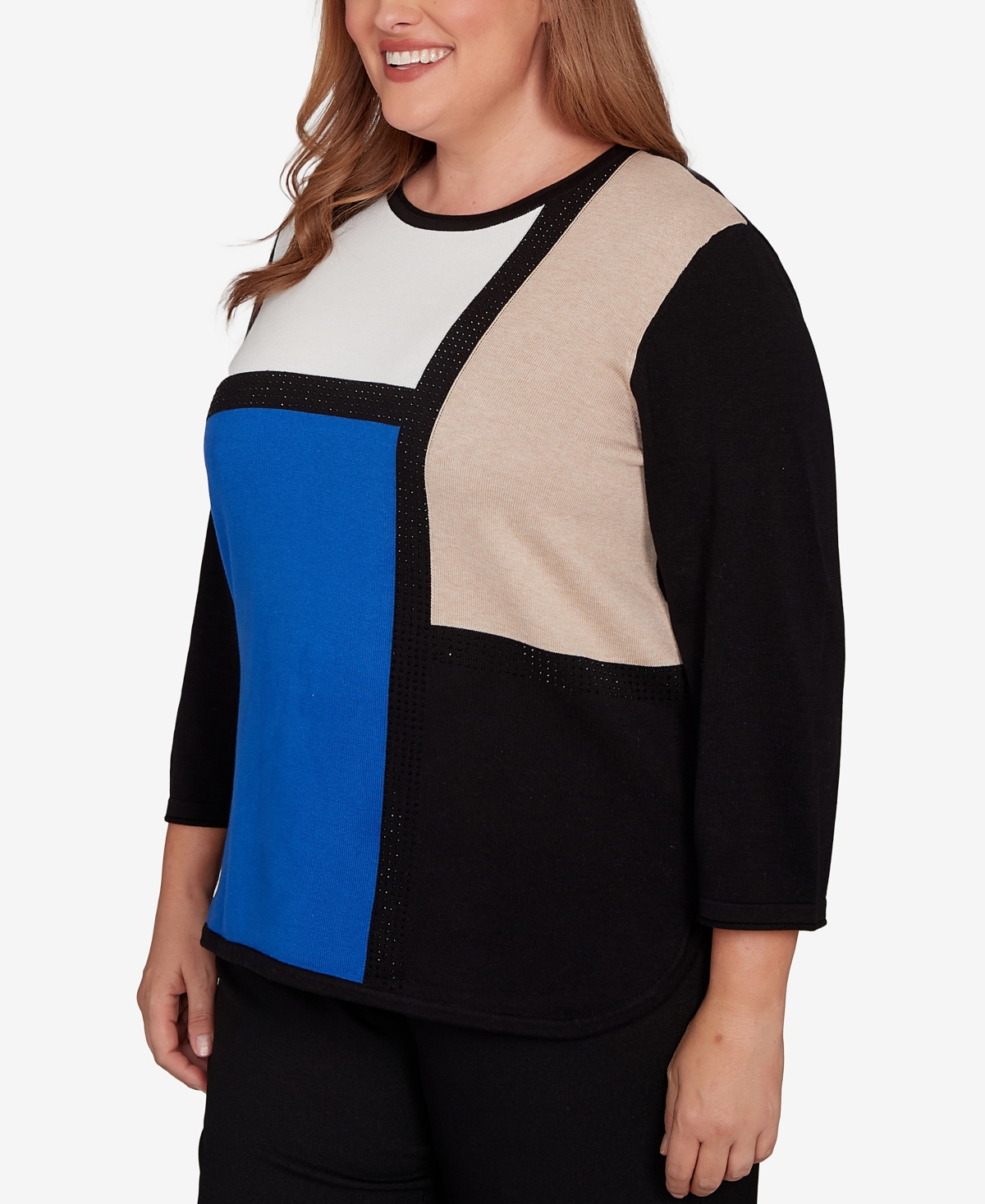 Alfred Dunner Plus Size Classic Colorblock Long Sleeve Sweater In Blue