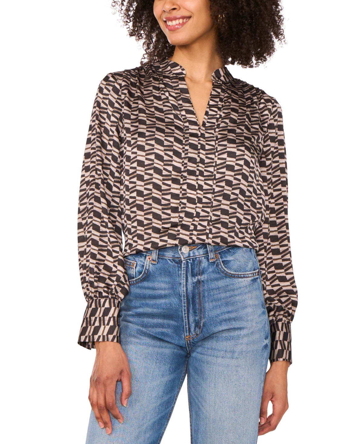 Vince Camuto Geo Print Long Sleeve Top In Multi