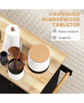Black Kitchen Island Cart: Rubberwood Top, Spice Rack