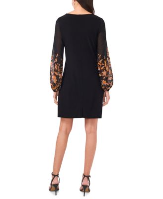 Women's Chiffon-Sleeve Jersey Shift Dress