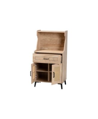 Pavone Mid-Century Modern Oak Brown Wood Kitchen Cabinet