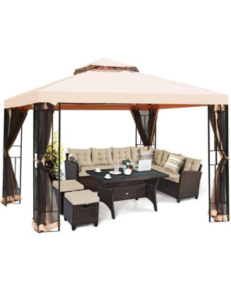 10x10ft Metal Gazebo W/ Mosquito Netting Canopy Gazebo 2 Tier Vented Gazebo Top