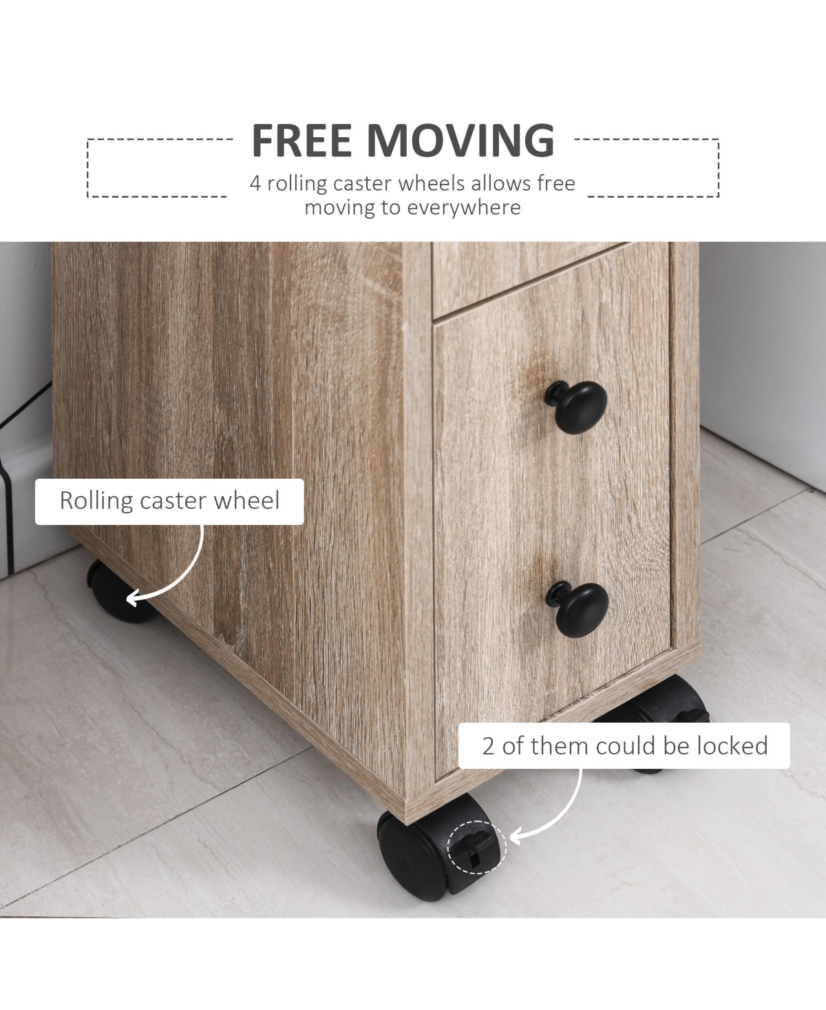 kleankin Small Design Bedroom Ample Storage Space Sleek Wheel,