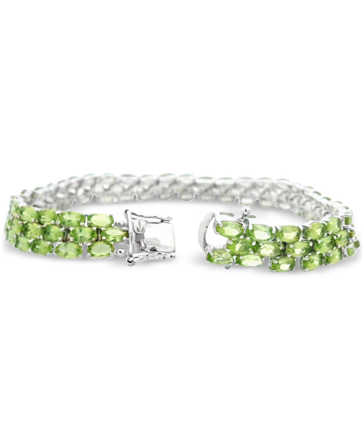 Macy's Tanzanite Oval-cut Triple Row Bracelet (17-3/8 Ct. T.w.) In Sterling Silver (also Available In Perid In Green