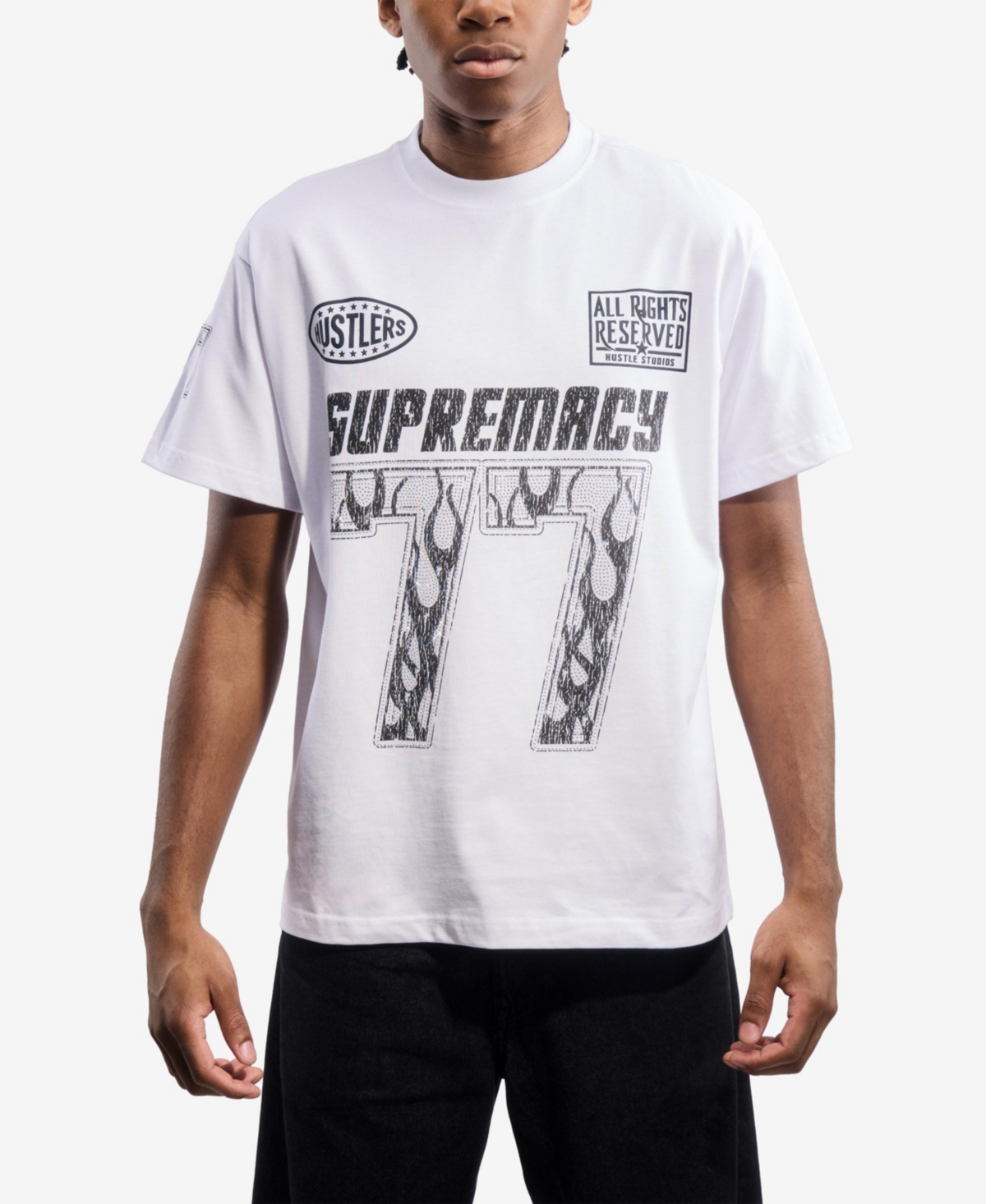 Men's Oversized Rhinestone Graphic T-Shirt - Black still king ross crown