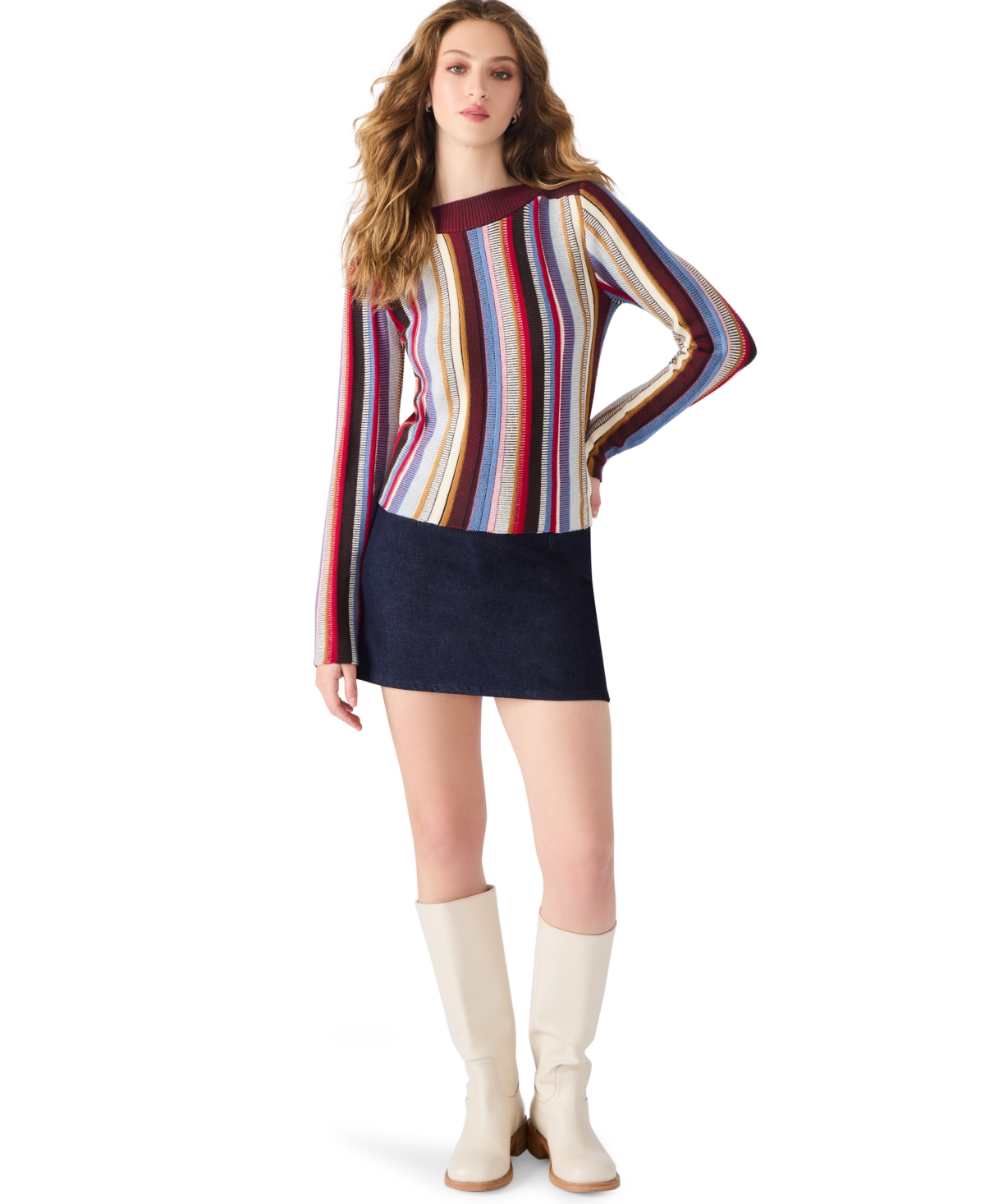 Steve Madden Women's Serra Stripe Rib Mix Knit Sweater In Multi