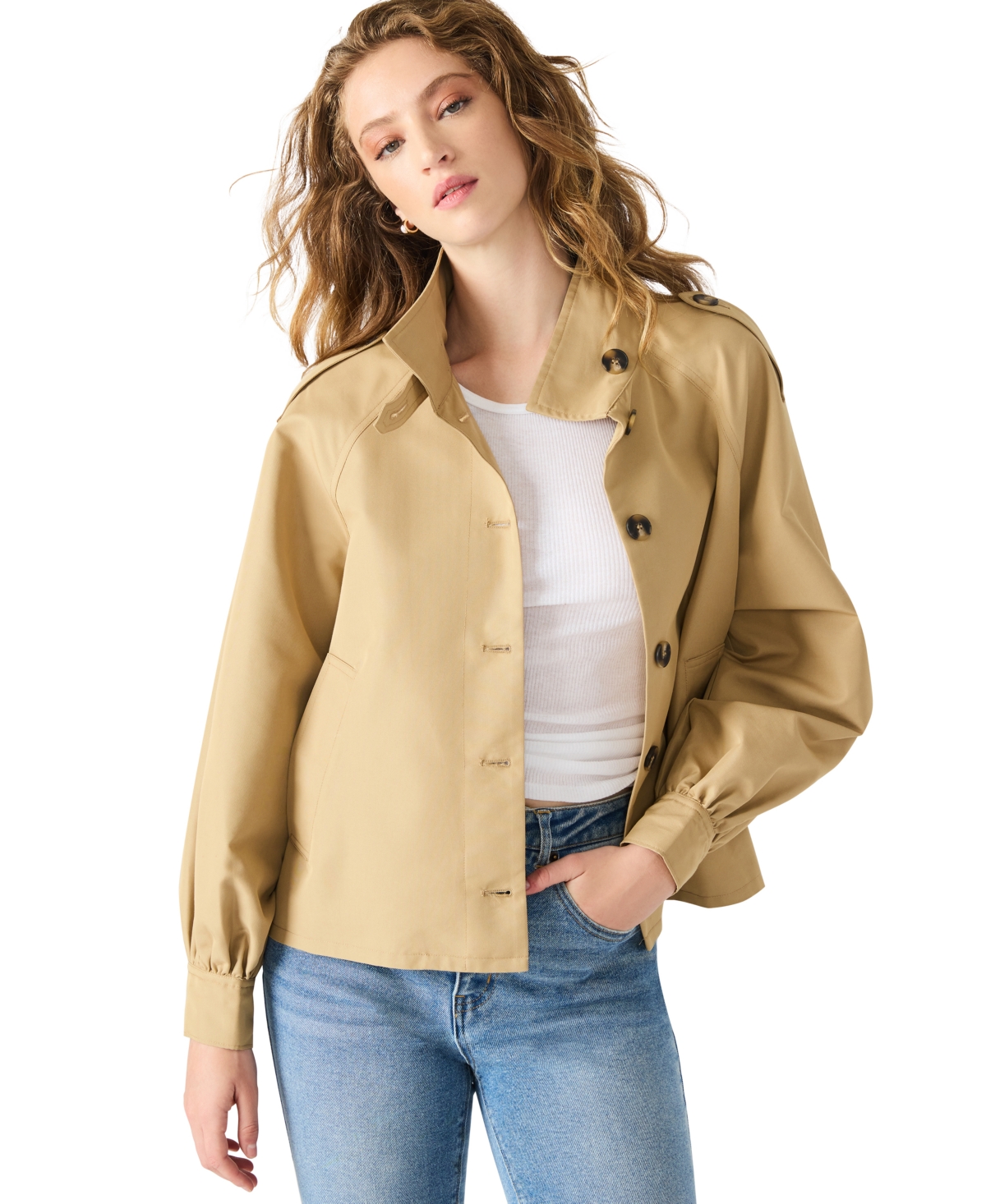 Steve Madden Kaylee Cotton Blend Crop Trench Coat In Green