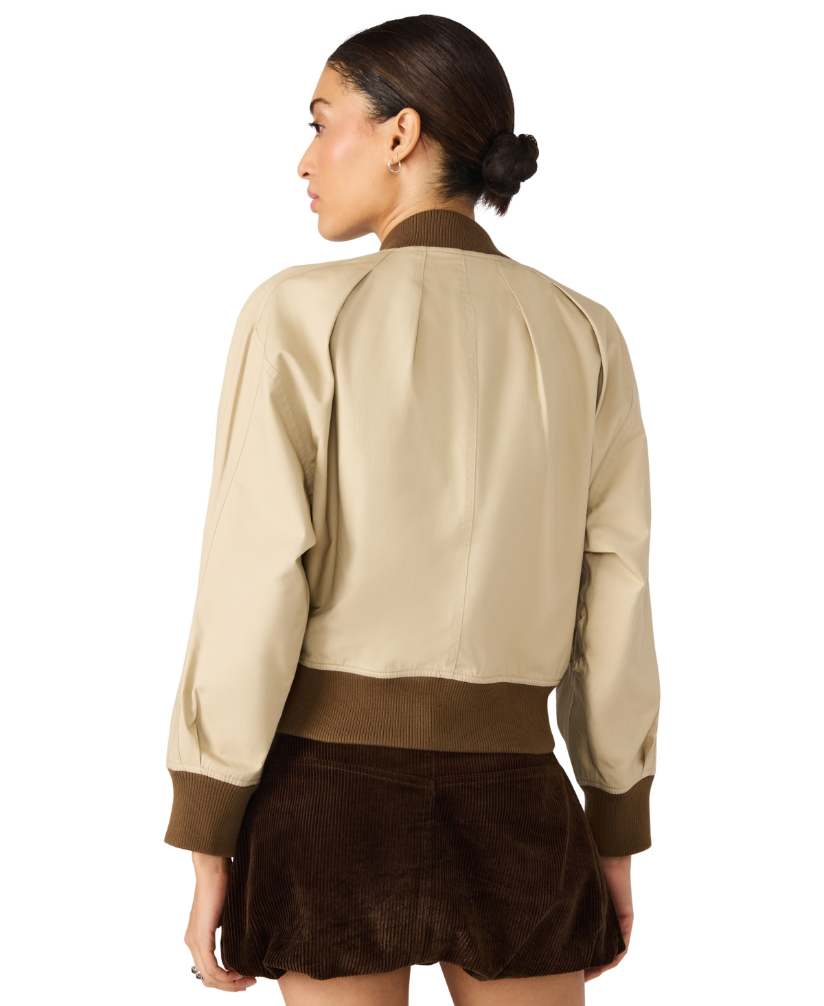 Steve Madden Bray Cotton Crop Bomber Jacket In Brown