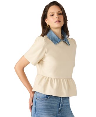 Women's Emeline Faux Leather Collar Top