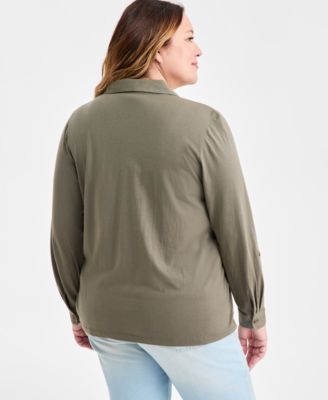 Plus Size Collared V-Neck Knit Top, Macy's Exclusive 