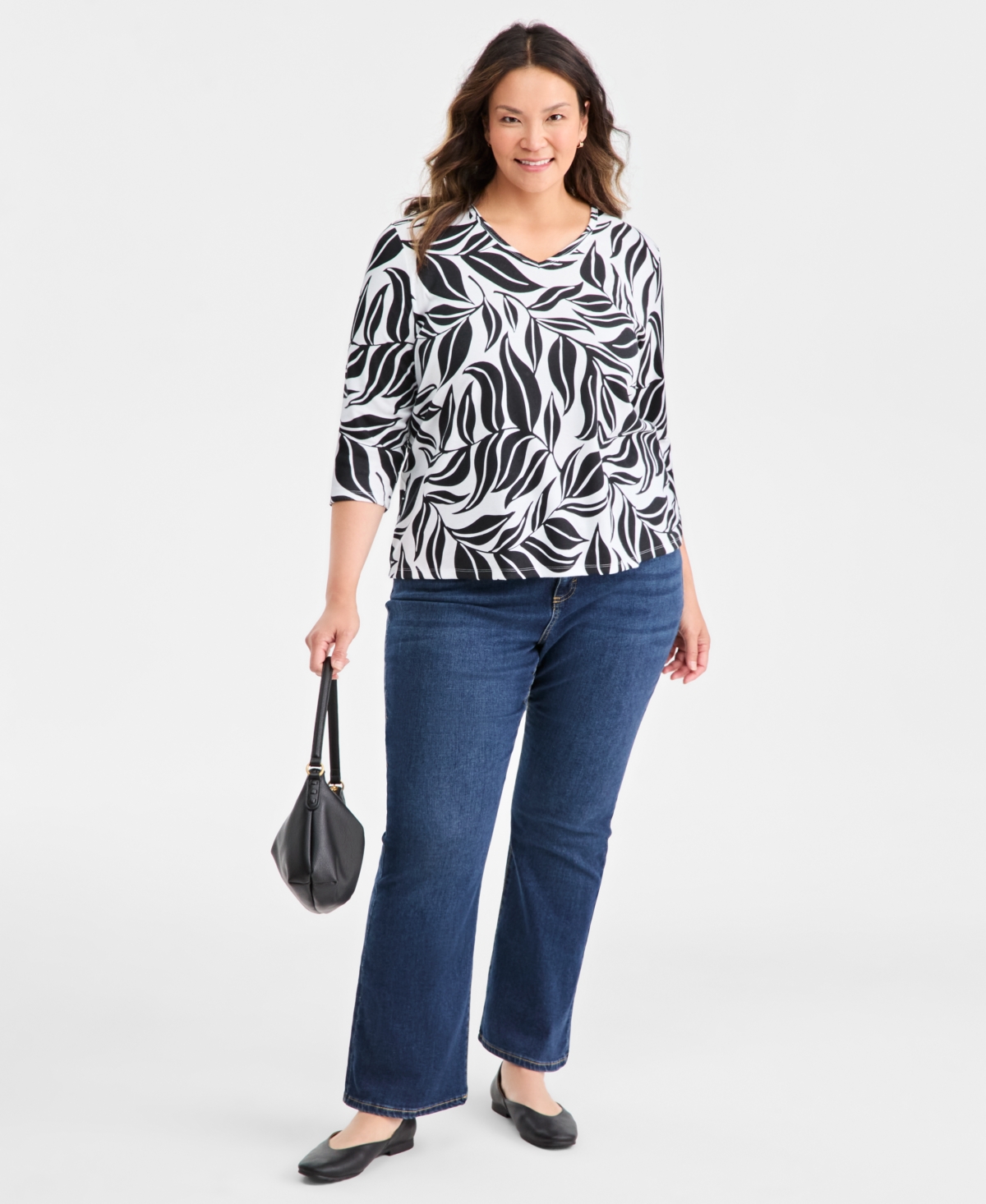 Style & Co Plus V-Neck 3/4-Sleeve Knit Top, Macy's Exclusive